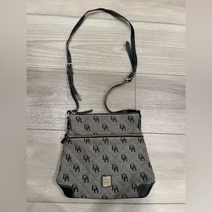 Dooney Bourke Black & Gray DB Logo Crossbody Shoulder Bag Purse W/ Leather Trim